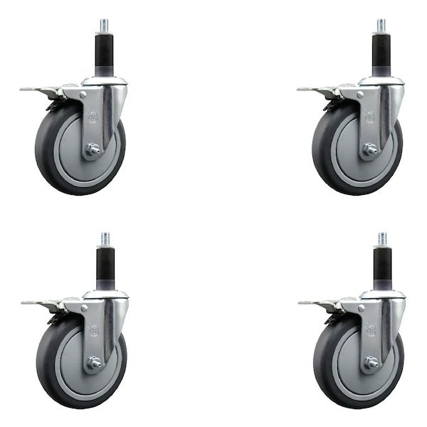 Service Caster 5'' Thermoplastic Rubber Swivel 1-1/8'' Expanding Stem Caster Set Total Lock Brake, 4PK SCC-EXTTL20S514-TPRB-118-4 - main